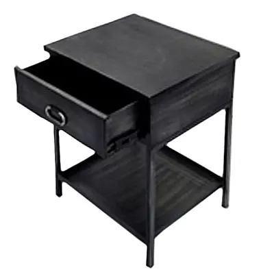 Eisentisch mit Schublade 50x42x59 aus Edelstahl in schwarz Beistelltische Wohnzimmertisch Nachttisch