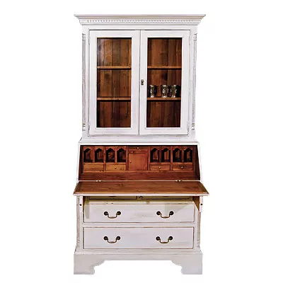 Stehpult Vitrinen Schrank Brushed White/Wax Antique 110x48x210
