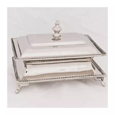 Edle Edelstah Aufbewahrungs Box Snackbox Klein mit Fuß und Griff Nickel & Messing 15x10x11cm