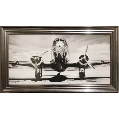 Schwarz-weiß Bild Bild in schwarz weiß Flugzeug mit silbernem Bilderrahmen Wandbild Bild  im Rahmen 50x100