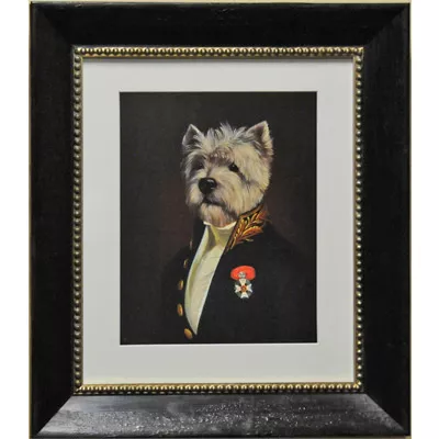 Wandbild "Hund im Anzug" mit schwarzem Bilderrahmen