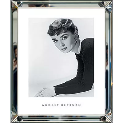 Eingerahmtes Schwarz Weiß Bild Audrey Hepburn Foto schwarz-weiß im Rahmen Spiegel Bilderrahmen 40x50