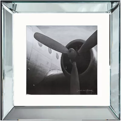 Bild Vintage Flugzeug Propeller schwarz-weiß III mit Spiegel Rahmen, Rahmen aus Spiegel 40x40 