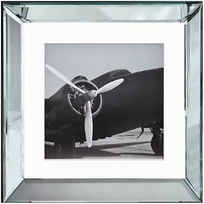 Vintage Bild im Spiegel Bilderrahmen Flugzeug Propeller Flugzeug schwarz-weiß im Bilderrahmen Spiegel-Bilderrahmen IV 40x40