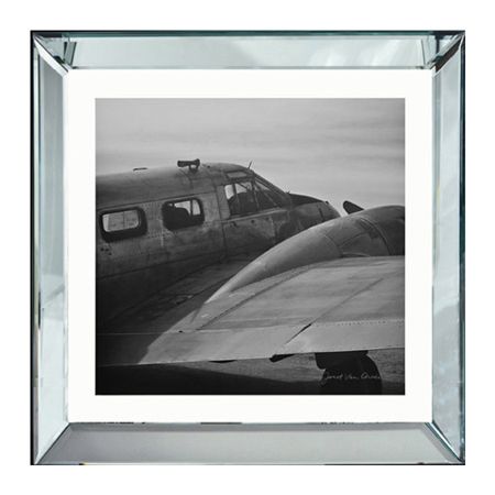 Schwarz-Weiß Bild Vintage Flugzeug im Spiegel Bilderrahmen Wandbild im Rahmen 70x70