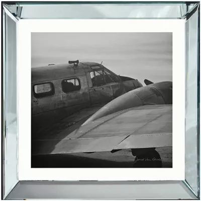 Schwarz-Weiß Bild Vintage Flugzeug im Spiegel Bilderrahmen Wandbild im Rahmen 70x70