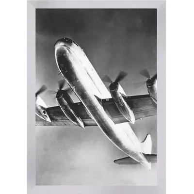 Großes Vintage Wandbild Flugzeug im Flug schwarz-weiß Vintage Bild im Rahmen 100x150