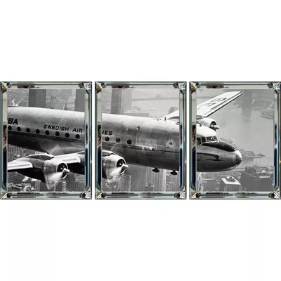 Flugzeug über New York 3er Set Vintage Wandbild schwarz-weiß im Rahmen 60x80