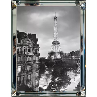 Eifelturm bei Nacht schwarz-weiß Bild Wandbild 60x80 im Rahmen Spiegelrahmen