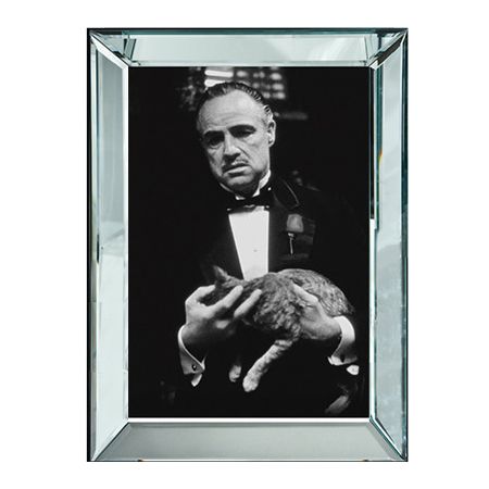 Schwarz weiß Bild Wandbild "The godfather - Katze" 60x80 im Bilderrahmen Spiegelbilderrahmen