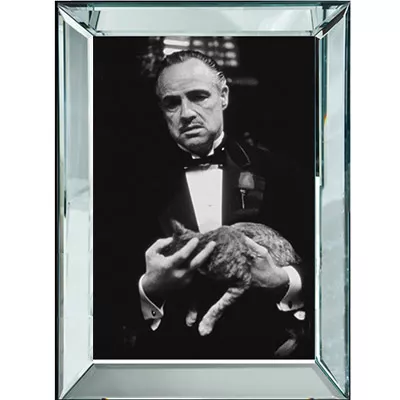 Schwarz weiß Bild Wandbild "The godfather - Katze" 60x80 im Bilderrahmen Spiegelbilderrahmen