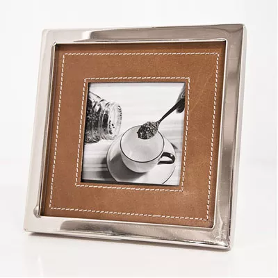 Vintage Leder Bilderrahmen mit Edelstahl Rand Fotorahmen 10x10