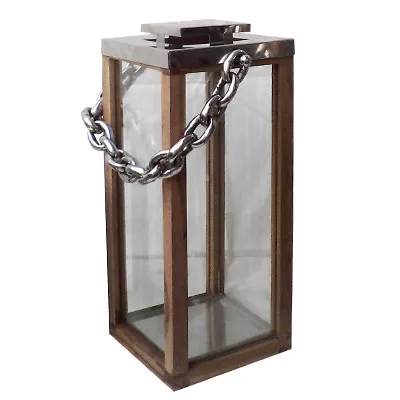 Laterne Dock, Halterung Ketten, Medium Holzlaterne Gartenlaterne 30x30x72cm
