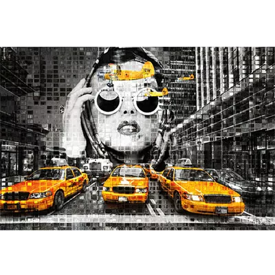 Modern Art gelbe Taxis Wanddekoration Wandbild Bild 120x80