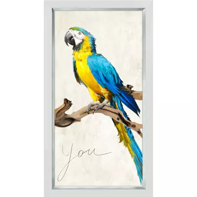 Wandbild blauer Papagei "You" Malerei Fotodruck  50x100