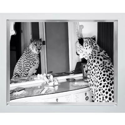 Wandbild im Bilderrahmen Leopard Fotodruck 80x60 Schwarz-Weiß Fotodruck