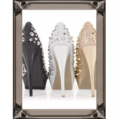 Wandbild Glitter High Heels Foto im Spiegel Rahmen 60x80 im  Bronze Finish