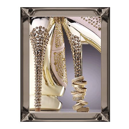 Modernes Wandbild Foto High Heels und Eheringe Fashion im Spiegel Bilderrahmen 60x80 im Bronze Finish