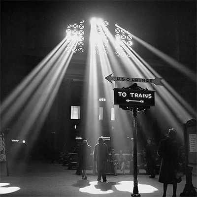 Bild Sonnenstrahlen an der Chicago Station Wanddeko schwarz-weiß 100x100 Alu Art