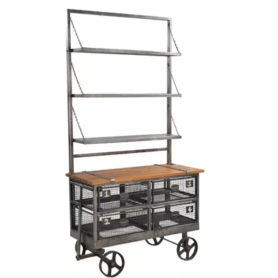 Auslage Warenauslage Schmuckauslage Trolley mit Rollen aus Holz 106x48x208cm