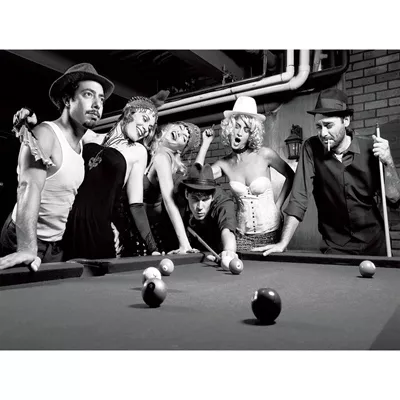 Fotowand Leinwand "Billiard" Vintage Schwarz-weiß Bild Wandbild 120x160