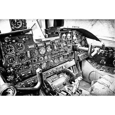 Wandbild Cockpit Schwarz-weiß Bild im Rahmen Vintage Bild 60x90