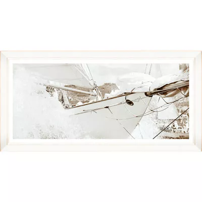 Vintage Wandbild Yacht Sepia 100x50 im weißen Rahmen Rechteckig