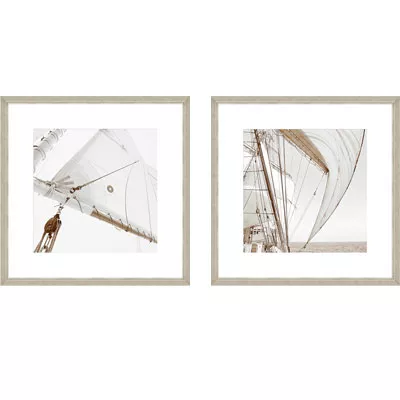 Wandbild Wanddekoration Segelboot 2er Set in weiß mit weißem Bilderrahmen 160x80