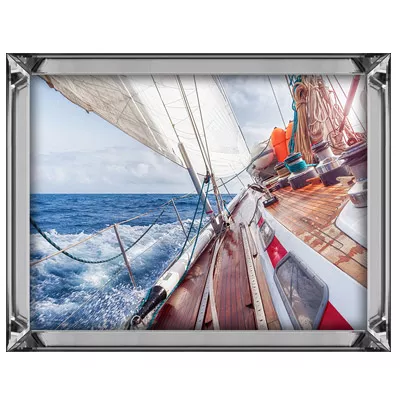 Segelboot im Wellengang Wandbild Malerei 80x60 mit Spegelrahmen
