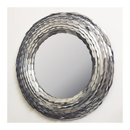 Moderner Flurspiegel Wandspiegel rund aus Edelstahl Edelstahlspiegel D85 H10 aus Nickel/Glas im Nickel Finish