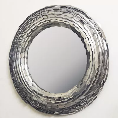 Moderner Flurspiegel Wandspiegel rund aus Edelstahl Edelstahlspiegel D85 H10 aus Nickel/Glas im Nickel Finish