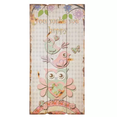 Clayre & Eef Textschild Eule Vögel you make me happy ca. 25 x 50 cm