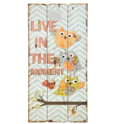 Clayre & Eef Textschild Eulen LIVE IN THE MOMENT ca. 25 x 50 cm