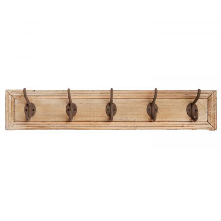 Clayre & Eef Garderobe Holz mit 5 Haken 78x10x15 cm