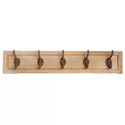 Clayre & Eef Garderobe Holz mit 5 Haken 78x10x15 cm