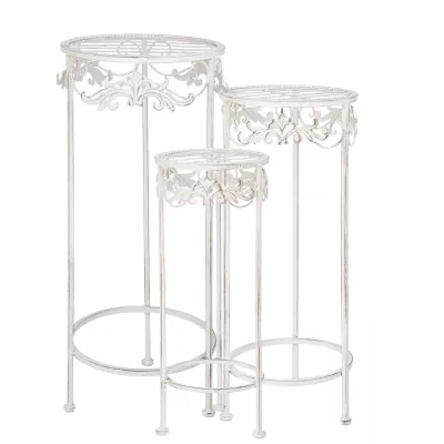 Clayre & Eef Pflanzenständer 3er Set weiß ca. Ø 32 x 72 cm / Ø 27 x 62 cm / Ø 22 x 52 cm