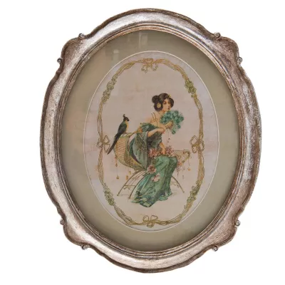 Clayre & Eef Gemälde Frau Papagei Rahmen silberfarbig ca. 24 x 1 x 29 cm