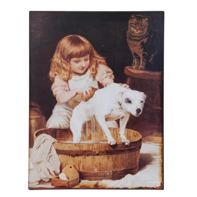 Clayre & Eef Blechschild Mädchen Hund Katze ca. 25 x 1 x 33 cm