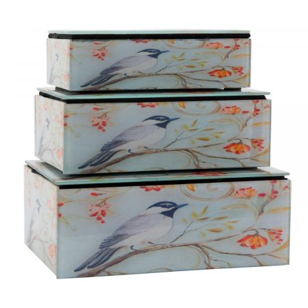 Clayre & Eef Schatulle 3er Set Vogel ca. 16 x 9 cm / 18 x 11 cm / 20 x 13 cm