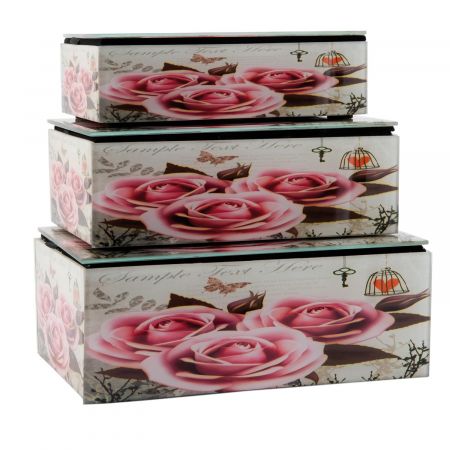 Clayre & Eef Schatulle 3er Set Rosen ca. 16 x 9 cm / 18 x 11 cm / 20 x 13 cm