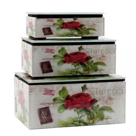 Clayre & Eef Schatulle 3er Set Rosen ca. 11 x 6 cm / 13 x 8 cm / 15 x 7 cm