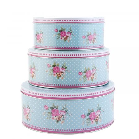 Clayre & Eef Schatulle 3er Set blau Blumen ca. Ø 19 x 8 cm / Ø 22 x 9 cm / Ø 25 x 10 cm