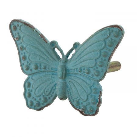 Clayre & Eef Möbelknopf Knauf Griff Schmetterling blau/grün ca. 5 x 4 cm