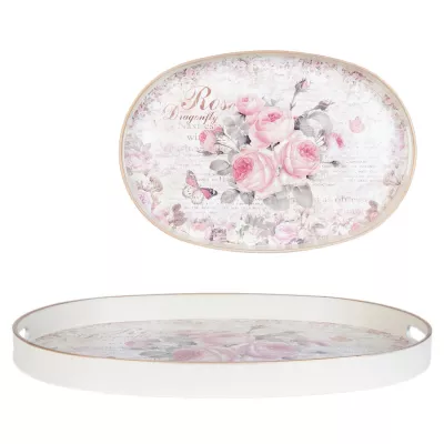 Clayre & Eef Serviertablett Rose Dragonfly ca. 44 x 30 x 3 cm