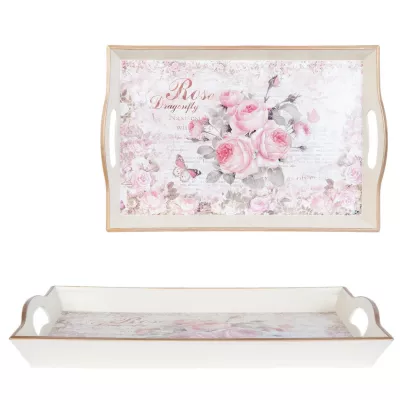 Clayre & Eef Serviertablett Rose Dragonfly ca. 43 x 27 x 4 cm