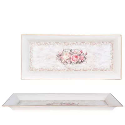 Clayre & Eef Serviertablett Blumen ca. 41 x 18 x 2 cm