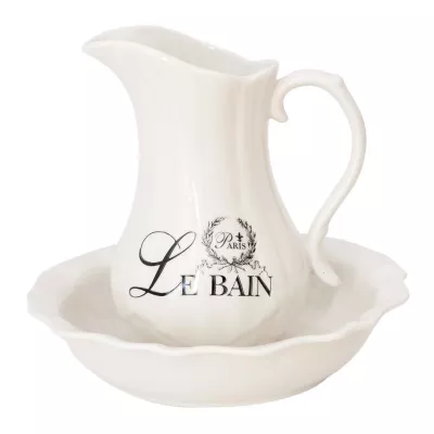 Clayre & Eef Wasserkrug & Schüssel Set 2-teilig Le Bain ca. Ø 26 x 6 cm / Ø 16 x 23 cm