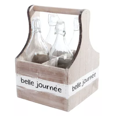 Clayre & Eef Basket with 4 bottles 24x24x35 cm
