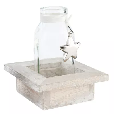 Clayre & Eef Bottle in wooden holder 9x9x10 cm