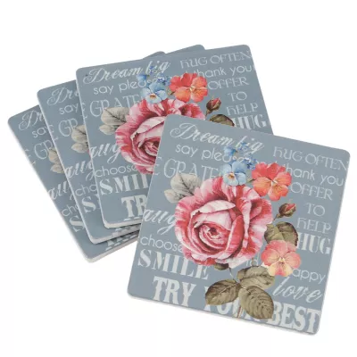 Clayre & Eef Untersetzer Set "Try your best" blau (4) 10x10 cm